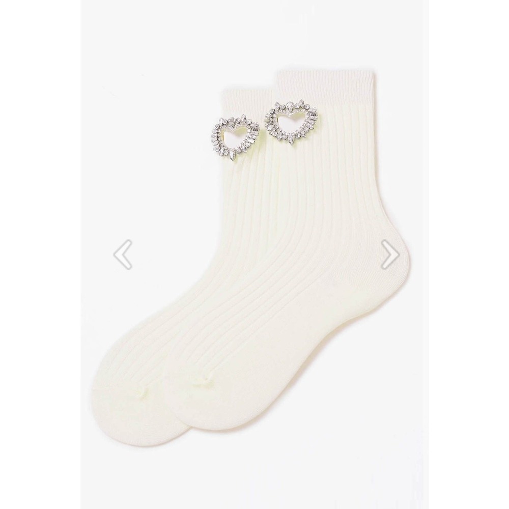 ZZNN Rhinestone Hollow Out Heart Cotton Socks in White